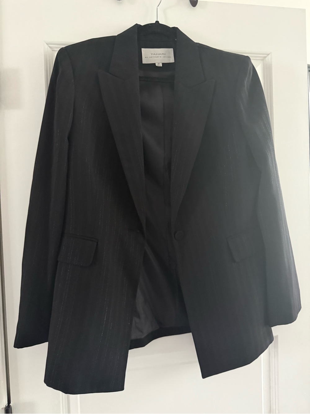 Tahari Black Pinstripe Single-Button Blazer